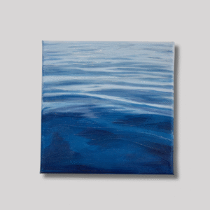 Small acrylic ocean painting featuring calm waves with a smooth gloss finish